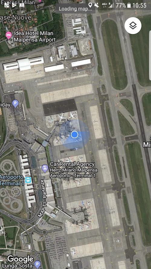 Google Maps view of Milan Malpensa Airport
